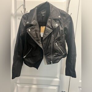 Cropped leather jacket. Brand new never worn. Small